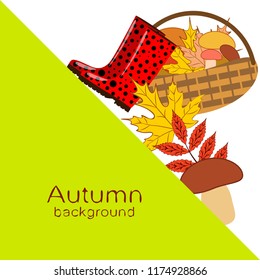 rubber boots fallen leaf basket mushroom autumnal vector background