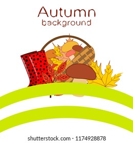 rubber boots fallen leaf basket mushroom autumnal vector background