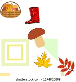rubber boots fallen leaf basket mushroom autumnal vector background
