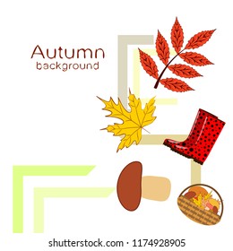 rubber boots fallen leaf basket mushroom autumnal vector background