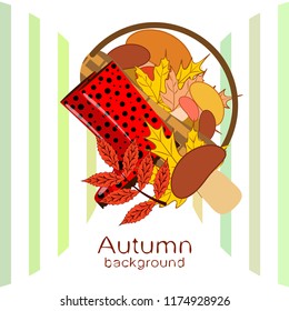 rubber boots fallen leaf basket mushroom autumnal vector background