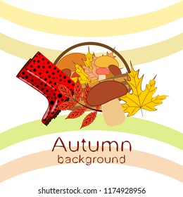 rubber boots fallen leaf basket mushroom autumnal vector background