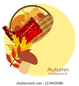 rubber boots fallen leaf basket mushroom autumnal vector background