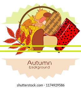rubber boots fallen leaf basket mushroom autumnal vector background