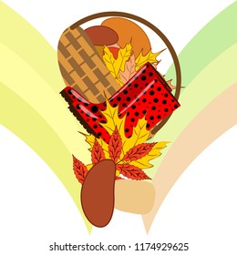 rubber boots fallen leaf basket mushroom autumnal vector background