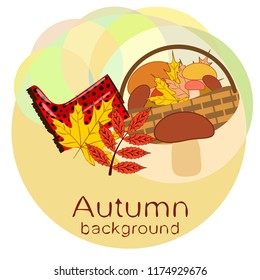 rubber boots fallen leaf basket mushroom autumnal vector background