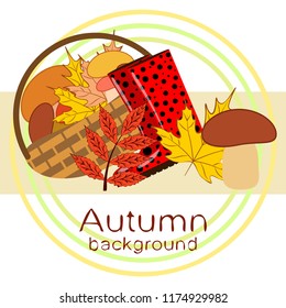 rubber boots fallen leaf basket mushroom autumnal vector background