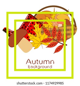rubber boots fallen leaf basket mushroom autumnal vector background