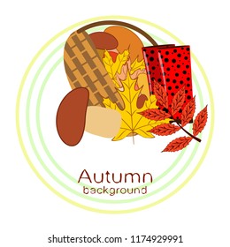 rubber boots fallen leaf basket mushroom autumnal vector background