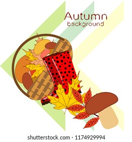 rubber boots fallen leaf basket mushroom autumnal vector background