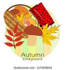 rubber boots fallen leaf basket mushroom autumnal vector background