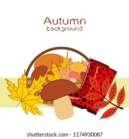 rubber boots fallen leaf basket mushroom autumnal vector background