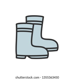 Rubber boots flat color line icon.
