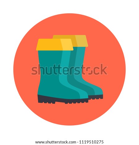 Rubber boots flat icon isolated on orange background. Simple 
Rubber boots symbol in flat style. Fishing symbol Vector illustration for web and mobile design.