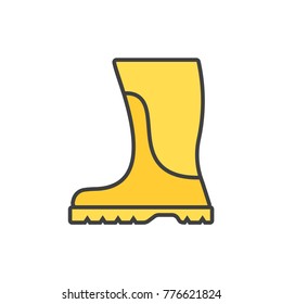 Rubber boots flat line colored icon.
