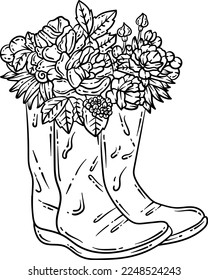 Rubber Boots Flower Spring Adult Coloring Page 