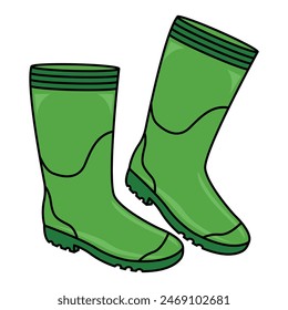 rubber boots. Gardening, autumn. Flat style.