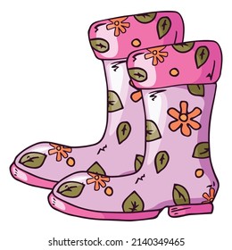 Rubber boots hand drawn. Vector of spring rubber boots for gardening.