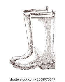 Rubber boots hand drawn vector illustration