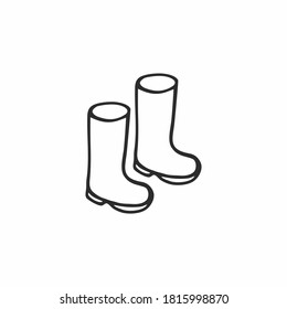 Rubber boots hand-drawn isolated on a white background. Shoes for children and parents. Contour icon for a Shoe store.