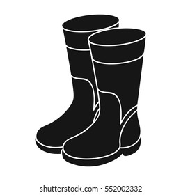 Rubber boots icon in black style isolated on white background. Fishing symbol stock vector illustration.