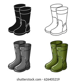 Rubber boots icon in cartoon style isolated on white background. Fishing symbol stock vector illustration.