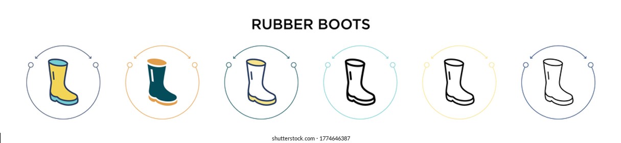 Rubber boots icon in filled, thin line, outline and stroke style. Vector illustration of two colored and black rubber boots vector icons designs can be used for mobile, ui, web