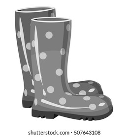 Rubber boots icon. Gray monochrome illustration of rubber boots vector icon for web