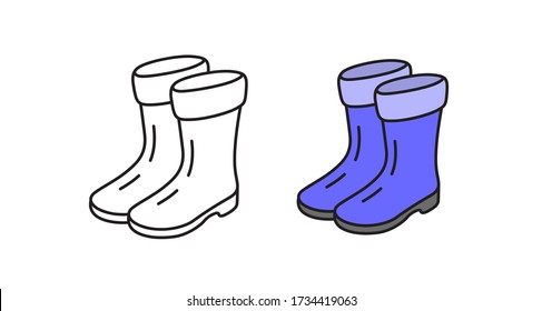Icono de botas de goma. Fundas impermeables lineales en vector en un estilo plano.