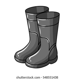Rubber boots icon in monochrome style isolated on white background. Fishing symbol stock vector illustration.