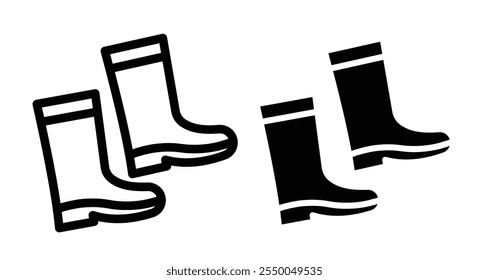 Rubber Boots Icon set in black filled and line.