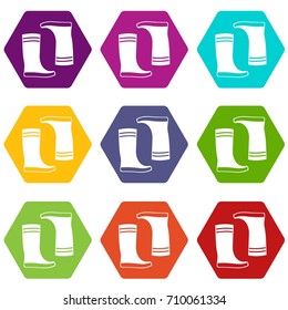 Rubber boots icon set many color hexahedron isolated on white vector illustration