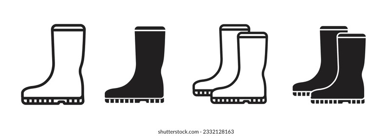 Rubber Boots icon set. rain safety boots line icon vector. black gumboots vectors