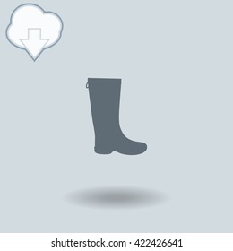 Rubber boots icon with shadow. Cloud of download with arrow.