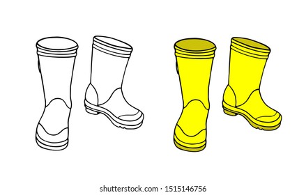 Rubber boots icon of vector illustration. Hand drawn Rubber boots