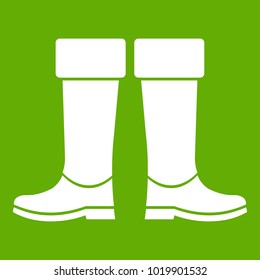Rubber boots icon white isolated on green background. Vector illustration
