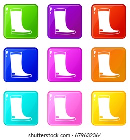 Rubber boots icons of 9 color set isolated vector illustration