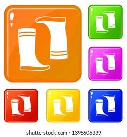 Rubber boots icons set collection vector 6 color isolated on white background