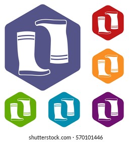 Rubber boots icons set rhombus in different colors isolated on white background