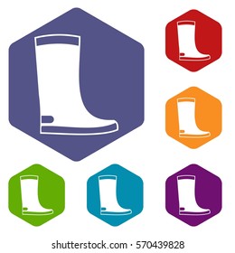 Rubber boots icons set rhombus in different colors isolated on white background