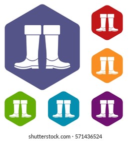Rubber boots icons set rhombus in different colors isolated on white background