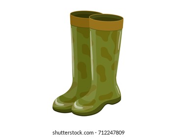 Rubber boots isolated icon in cartoon style, camouflage ammunition vector illustration