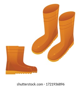 Botas de goma aisladas sobre fondo blanco. Ilustración vectorial de herramientas de jardín.