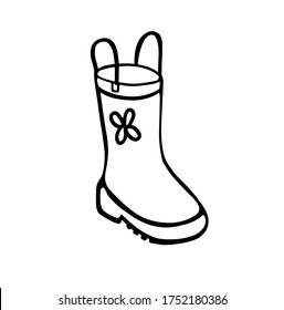 Rubber boots isolated on a white background.Gardener's boots for working in the garden. Hand-drawn vector illustration in the Doodle style