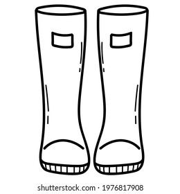 Rubber boots isolated on a white background. Autumn shoes for walking in puddles. Water-resistant boots. Boots of a gardener to work in the garden. vector illustration in the Doodle style