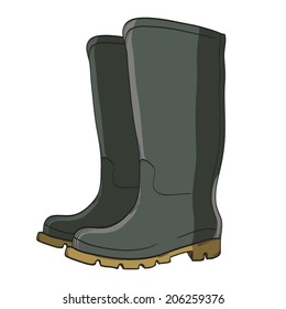 rubber boots isolated on white, hand drawn, vector illustration