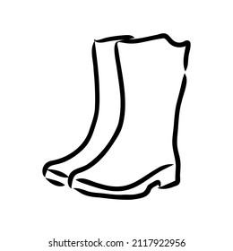 Rubber boots isolated on a white background. Autumn shoes for walking in puddles. Water-resistant boots. Boots of a gardener to work in the garden. vector illustration in the Doodle style