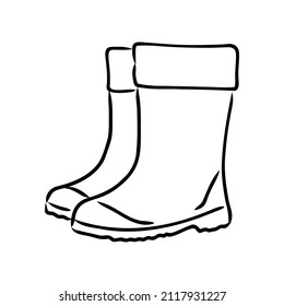 Rubber boots isolated on a white background. Autumn shoes for walking in puddles. Water-resistant boots. Boots of a gardener to work in the garden. vector illustration in the Doodle style