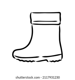 Rubber boots isolated on a white background. Autumn shoes for walking in puddles. Water-resistant boots. Boots of a gardener to work in the garden. vector illustration in the Doodle style