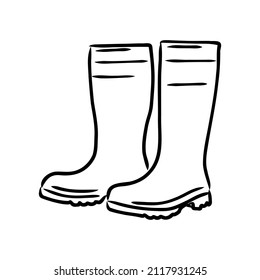 Rubber boots isolated on a white background. Autumn shoes for walking in puddles. Water-resistant boots. Boots of a gardener to work in the garden. vector illustration in the Doodle style